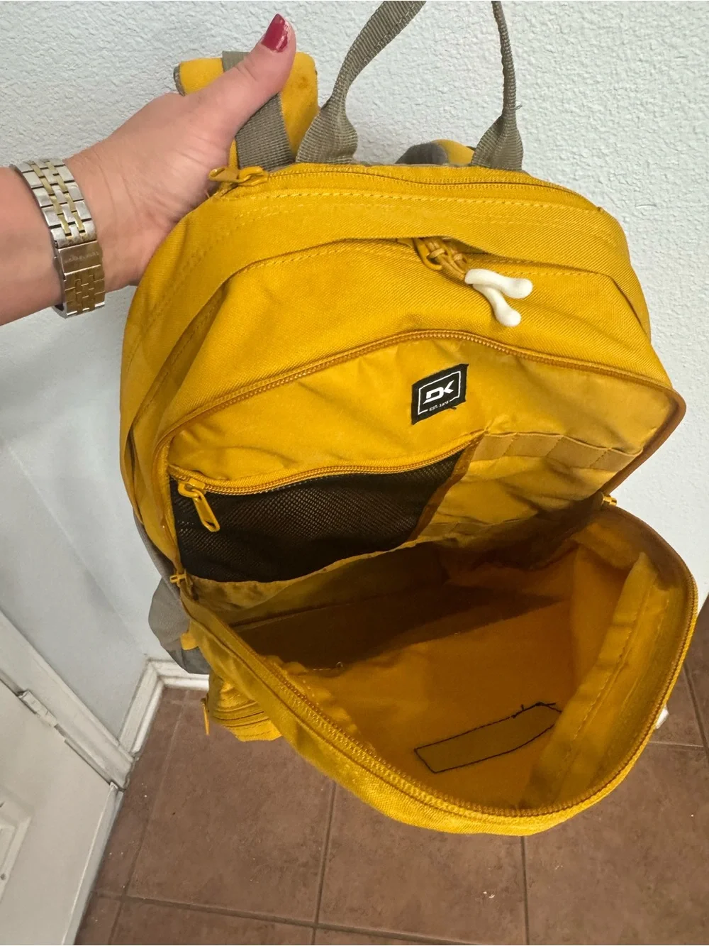 Dakine Mustard Yellow Backpack with Olive Brown Base